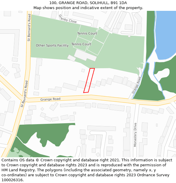 100, GRANGE ROAD, SOLIHULL, B91 1DA: Location map and indicative extent of plot