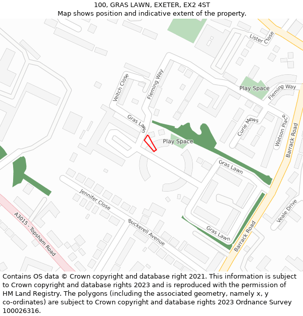 100, GRAS LAWN, EXETER, EX2 4ST: Location map and indicative extent of plot