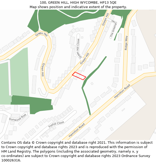 100, GREEN HILL, HIGH WYCOMBE, HP13 5QE: Location map and indicative extent of plot