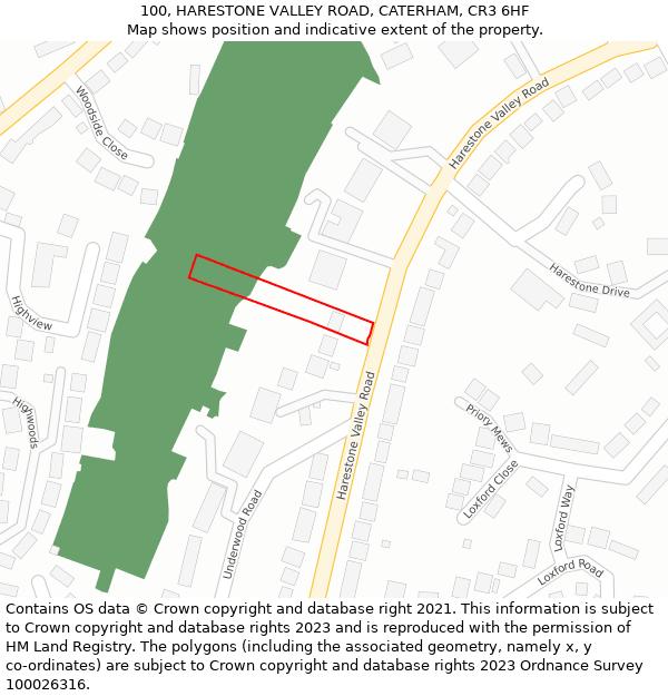 100, HARESTONE VALLEY ROAD, CATERHAM, CR3 6HF: Location map and indicative extent of plot