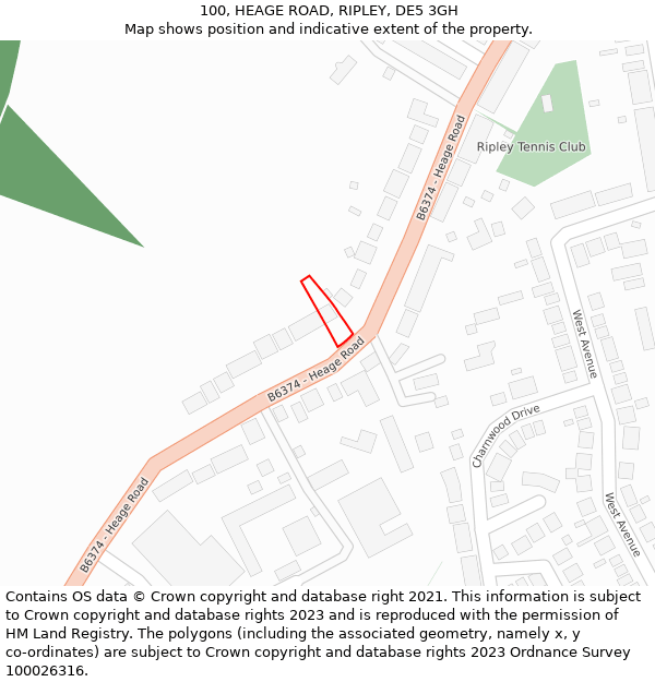100, HEAGE ROAD, RIPLEY, DE5 3GH: Location map and indicative extent of plot