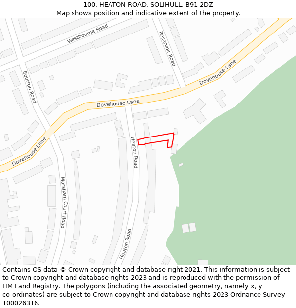100, HEATON ROAD, SOLIHULL, B91 2DZ: Location map and indicative extent of plot
