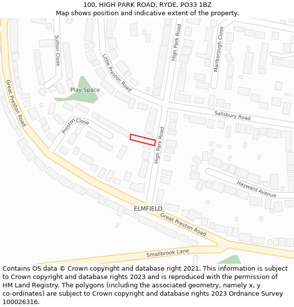 100, HIGH PARK ROAD, RYDE, PO33 1BZ: Location map and indicative extent of plot