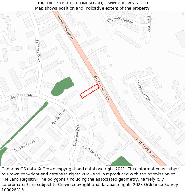 100, HILL STREET, HEDNESFORD, CANNOCK, WS12 2DR: Location map and indicative extent of plot