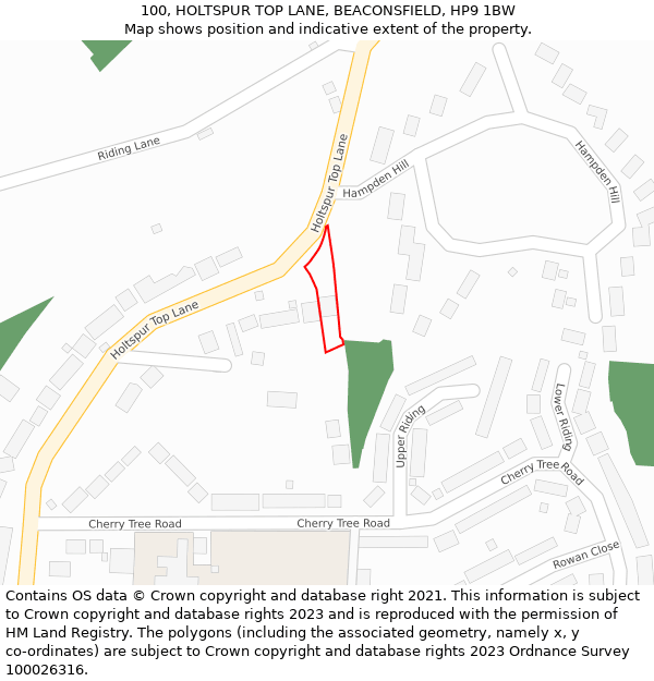 100, HOLTSPUR TOP LANE, BEACONSFIELD, HP9 1BW: Location map and indicative extent of plot