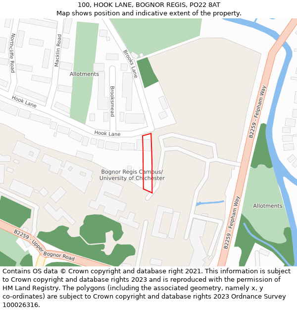 100, HOOK LANE, BOGNOR REGIS, PO22 8AT: Location map and indicative extent of plot