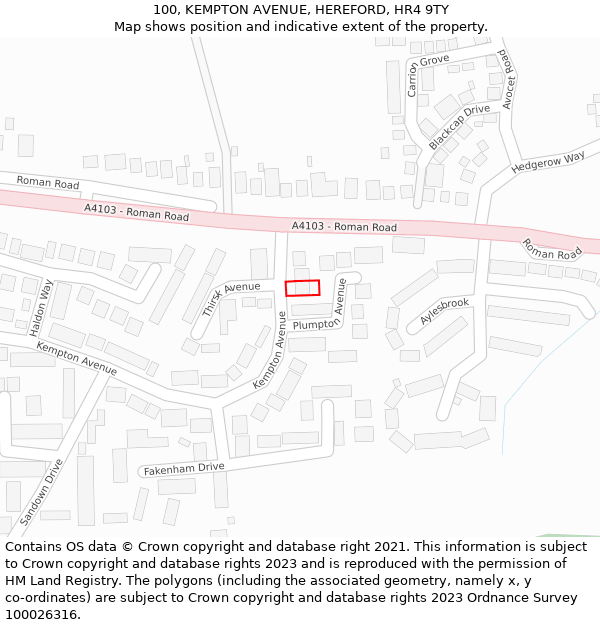 100, KEMPTON AVENUE, HEREFORD, HR4 9TY: Location map and indicative extent of plot