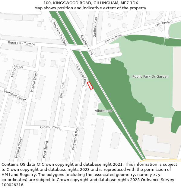 100, KINGSWOOD ROAD, GILLINGHAM, ME7 1DX: Location map and indicative extent of plot