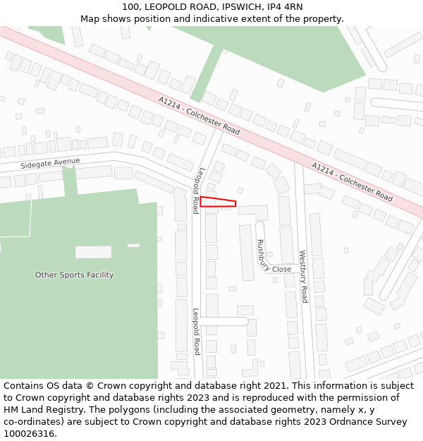 100, LEOPOLD ROAD, IPSWICH, IP4 4RN: Location map and indicative extent of plot