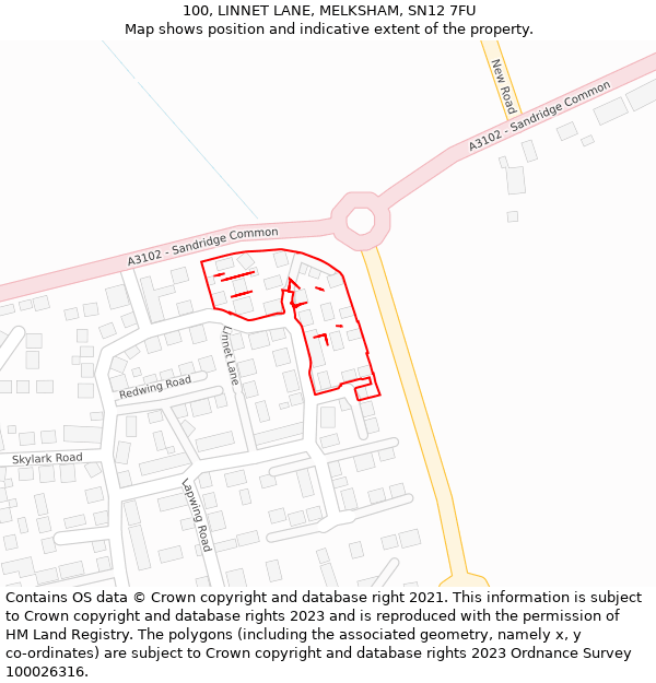 100, LINNET LANE, MELKSHAM, SN12 7FU: Location map and indicative extent of plot