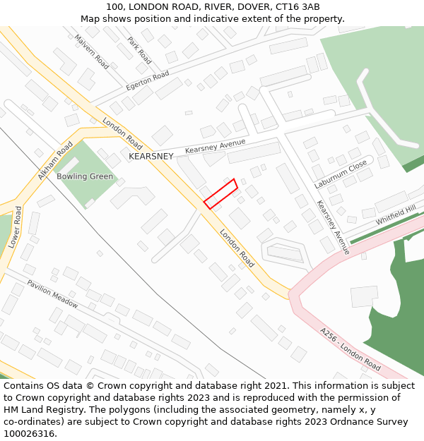 100, LONDON ROAD, RIVER, DOVER, CT16 3AB: Location map and indicative extent of plot