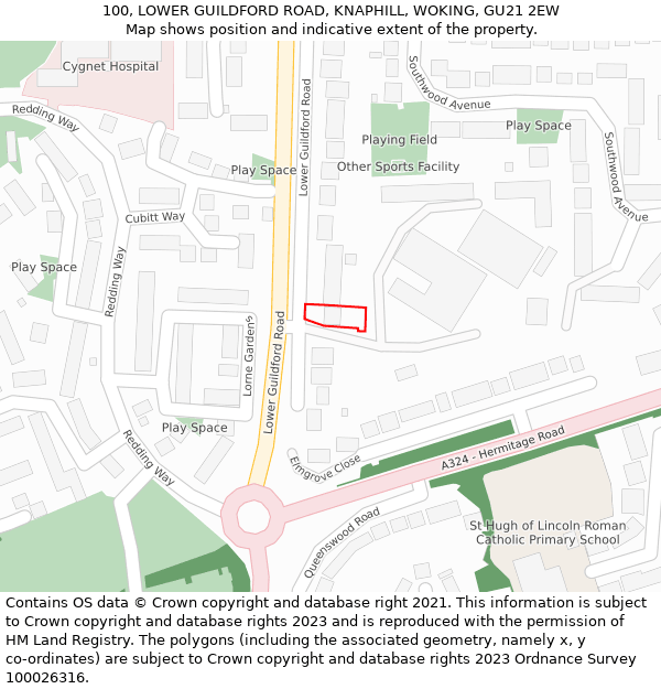 100, LOWER GUILDFORD ROAD, KNAPHILL, WOKING, GU21 2EW: Location map and indicative extent of plot