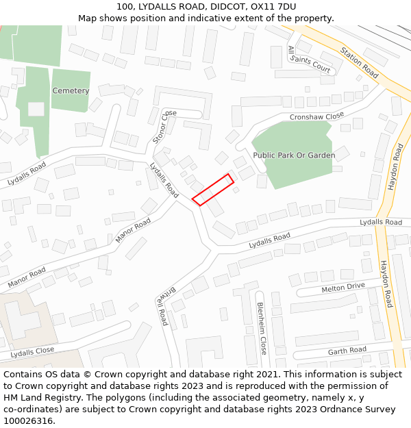 100, LYDALLS ROAD, DIDCOT, OX11 7DU: Location map and indicative extent of plot