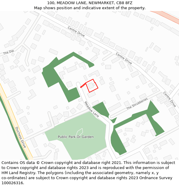 100, MEADOW LANE, NEWMARKET, CB8 8FZ: Location map and indicative extent of plot