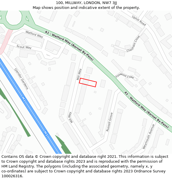 100, MILLWAY, LONDON, NW7 3JJ: Location map and indicative extent of plot