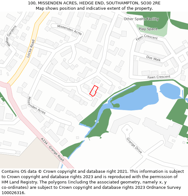 100, MISSENDEN ACRES, HEDGE END, SOUTHAMPTON, SO30 2RE: Location map and indicative extent of plot