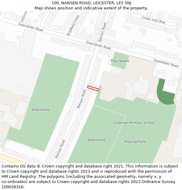 100, NANSEN ROAD, LEICESTER, LE5 5NJ: Location map and indicative extent of plot