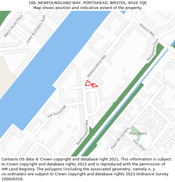 100, NEWFOUNDLAND WAY, PORTISHEAD, BRISTOL, BS20 7QE: Location map and indicative extent of plot