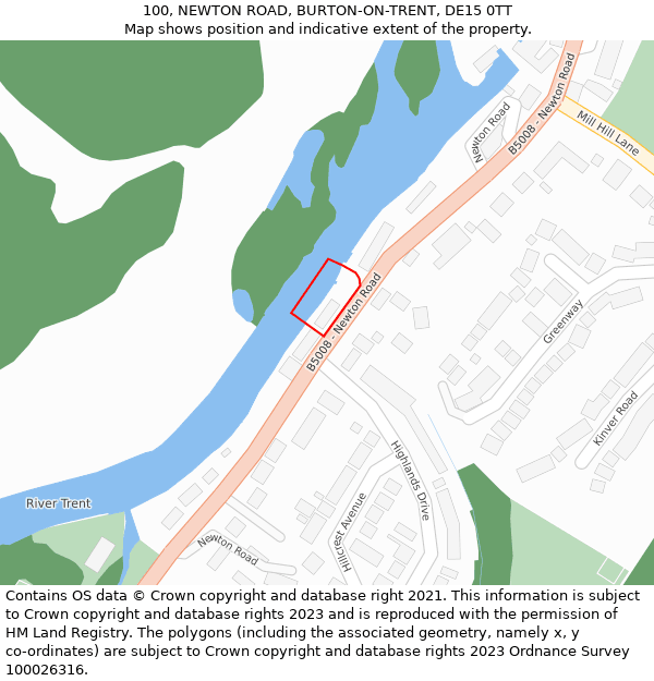 100, NEWTON ROAD, BURTON-ON-TRENT, DE15 0TT: Location map and indicative extent of plot