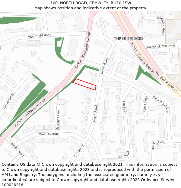 100, NORTH ROAD, CRAWLEY, RH10 1SW: Location map and indicative extent of plot