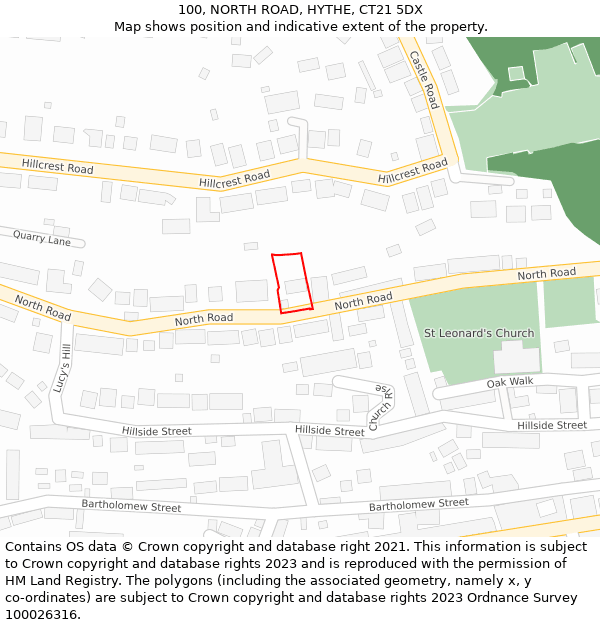 100, NORTH ROAD, HYTHE, CT21 5DX: Location map and indicative extent of plot