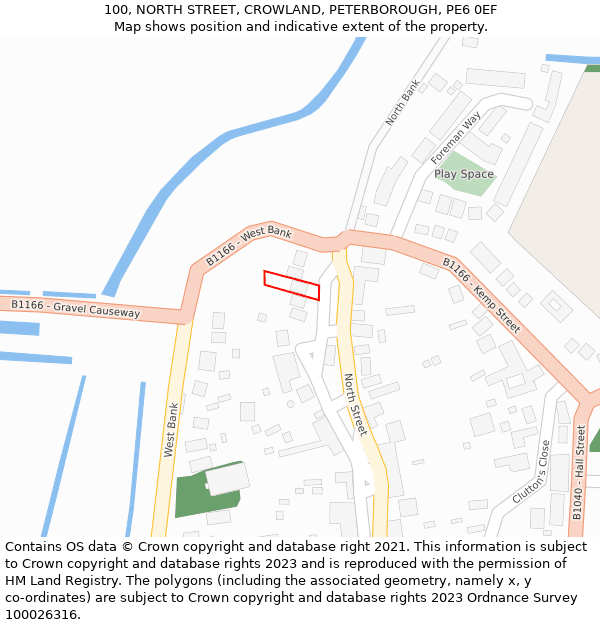 100, NORTH STREET, CROWLAND, PETERBOROUGH, PE6 0EF: Location map and indicative extent of plot