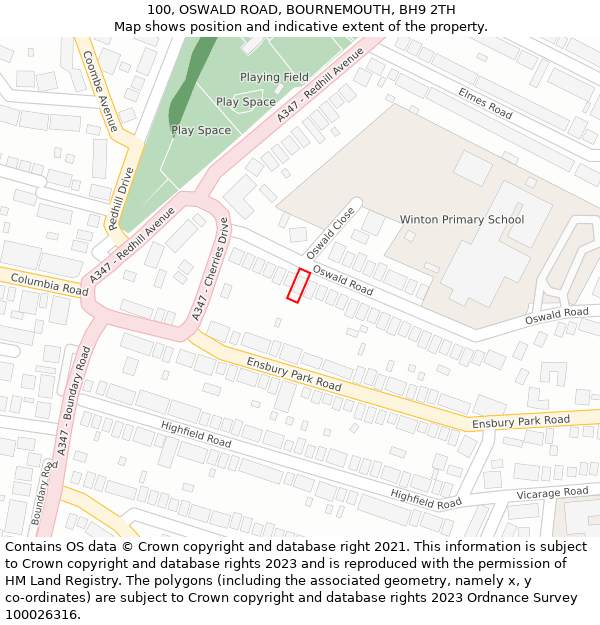 100, OSWALD ROAD, BOURNEMOUTH, BH9 2TH: Location map and indicative extent of plot