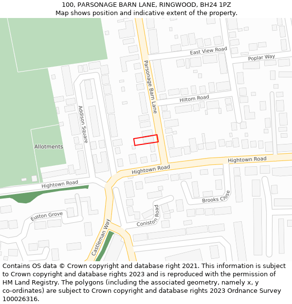 100, PARSONAGE BARN LANE, RINGWOOD, BH24 1PZ: Location map and indicative extent of plot