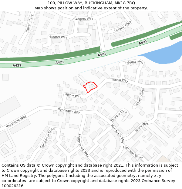 100, PILLOW WAY, BUCKINGHAM, MK18 7RQ: Location map and indicative extent of plot