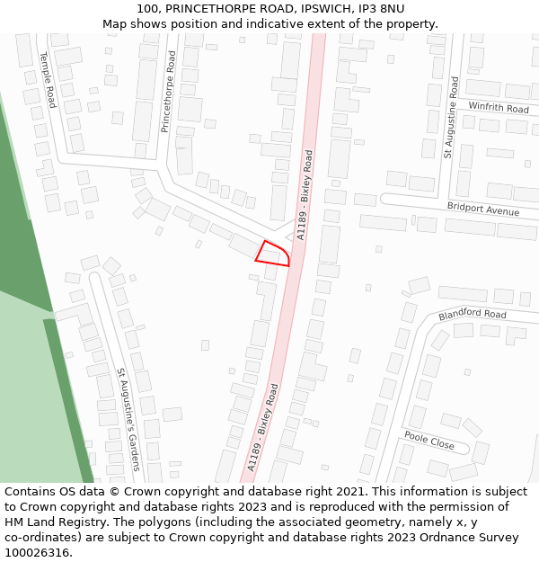 100, PRINCETHORPE ROAD, IPSWICH, IP3 8NU: Location map and indicative extent of plot