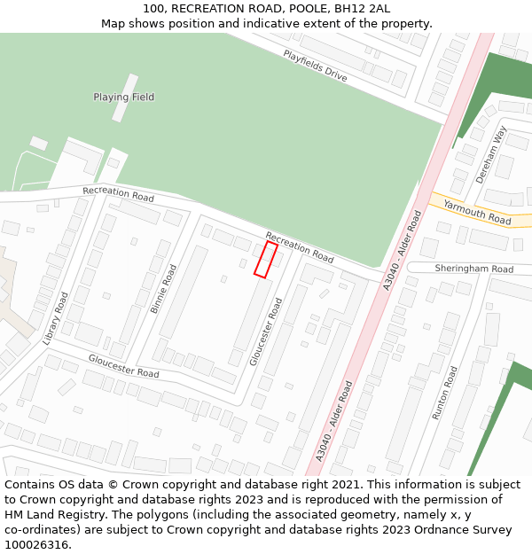 100, RECREATION ROAD, POOLE, BH12 2AL: Location map and indicative extent of plot