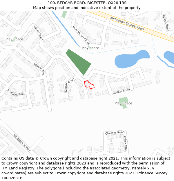 100, REDCAR ROAD, BICESTER, OX26 1BS: Location map and indicative extent of plot