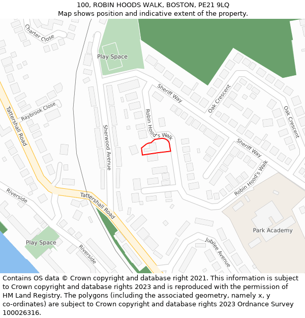 100, ROBIN HOODS WALK, BOSTON, PE21 9LQ: Location map and indicative extent of plot