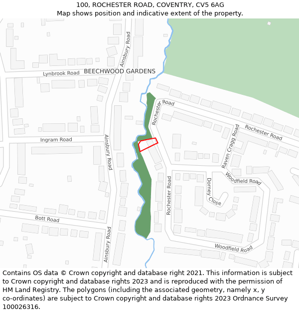 100, ROCHESTER ROAD, COVENTRY, CV5 6AG: Location map and indicative extent of plot