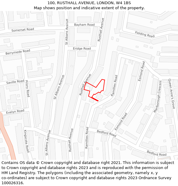 100, RUSTHALL AVENUE, LONDON, W4 1BS: Location map and indicative extent of plot