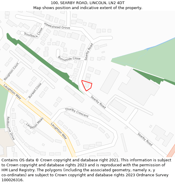 100, SEARBY ROAD, LINCOLN, LN2 4DT: Location map and indicative extent of plot