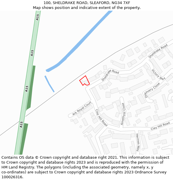 100, SHELDRAKE ROAD, SLEAFORD, NG34 7XF: Location map and indicative extent of plot