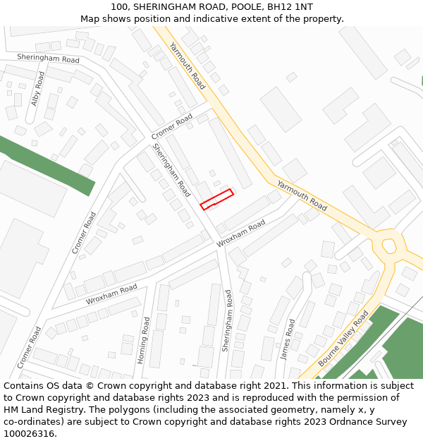 100, SHERINGHAM ROAD, POOLE, BH12 1NT: Location map and indicative extent of plot