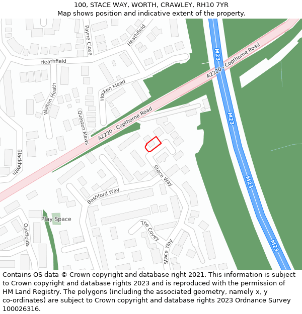 100, STACE WAY, WORTH, CRAWLEY, RH10 7YR: Location map and indicative extent of plot