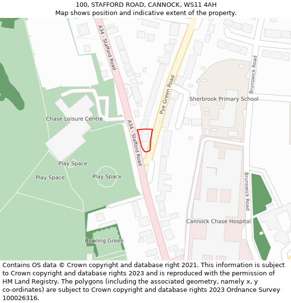 100, STAFFORD ROAD, CANNOCK, WS11 4AH: Location map and indicative extent of plot