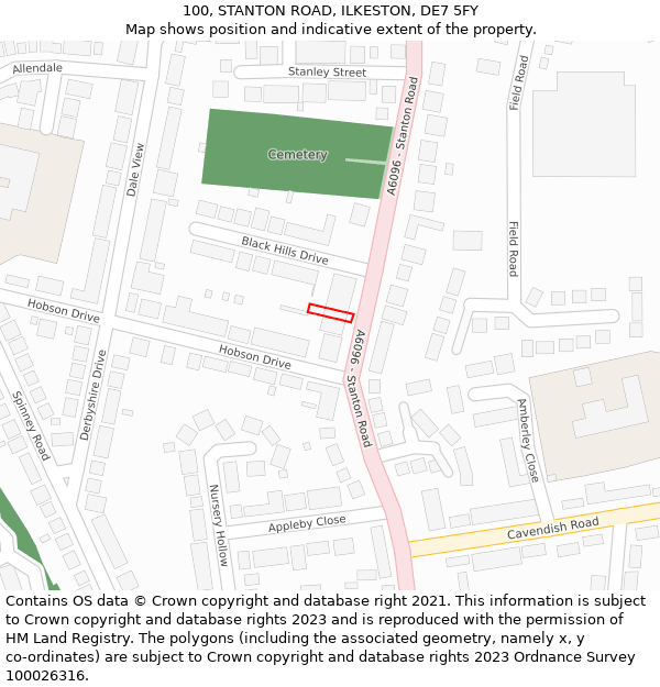 100, STANTON ROAD, ILKESTON, DE7 5FY: Location map and indicative extent of plot