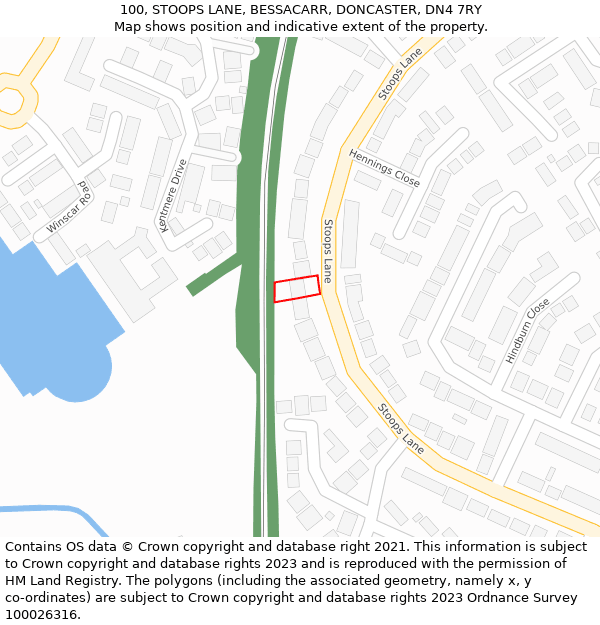 100, STOOPS LANE, BESSACARR, DONCASTER, DN4 7RY: Location map and indicative extent of plot