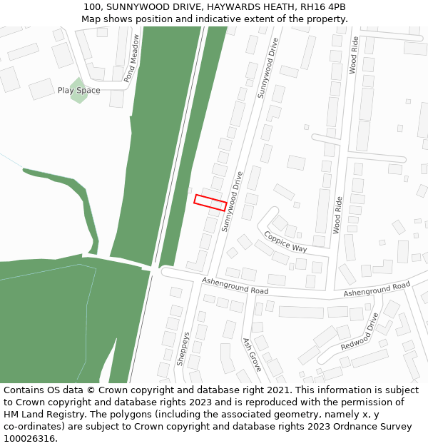 100, SUNNYWOOD DRIVE, HAYWARDS HEATH, RH16 4PB: Location map and indicative extent of plot