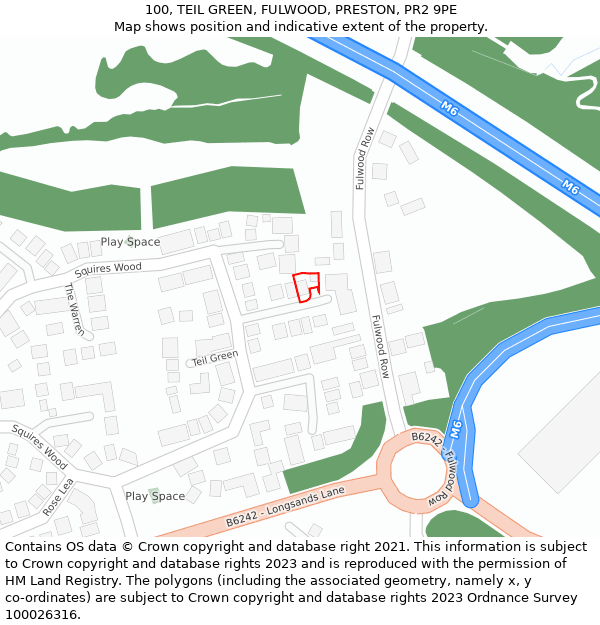 100, TEIL GREEN, FULWOOD, PRESTON, PR2 9PE: Location map and indicative extent of plot