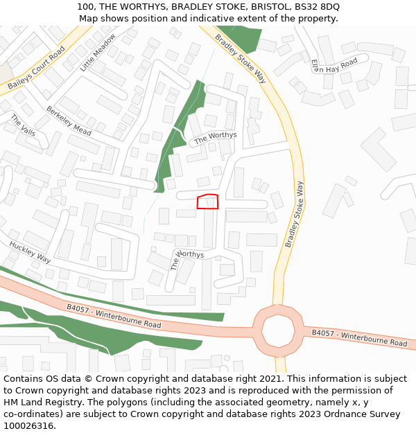 100, THE WORTHYS, BRADLEY STOKE, BRISTOL, BS32 8DQ: Location map and indicative extent of plot