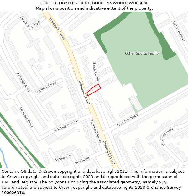 100, THEOBALD STREET, BOREHAMWOOD, WD6 4PX: Location map and indicative extent of plot
