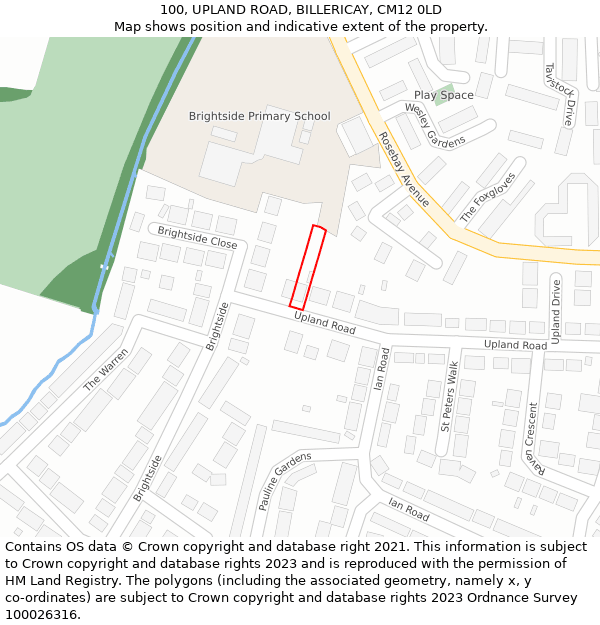 100, UPLAND ROAD, BILLERICAY, CM12 0LD: Location map and indicative extent of plot