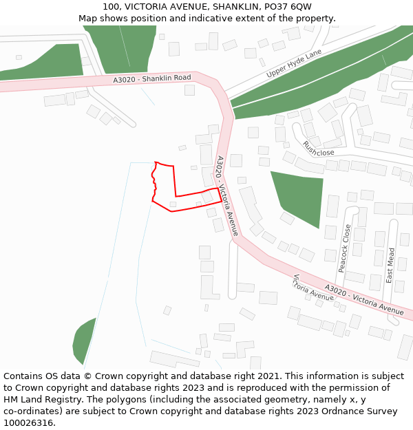 100, VICTORIA AVENUE, SHANKLIN, PO37 6QW: Location map and indicative extent of plot