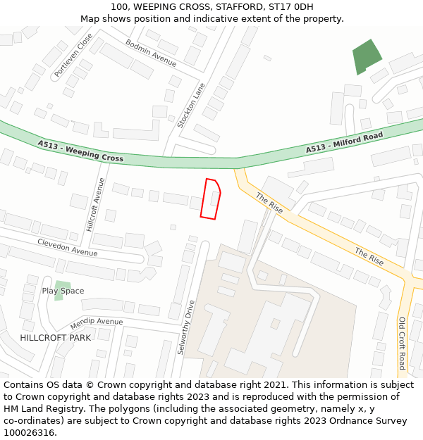 100, WEEPING CROSS, STAFFORD, ST17 0DH: Location map and indicative extent of plot