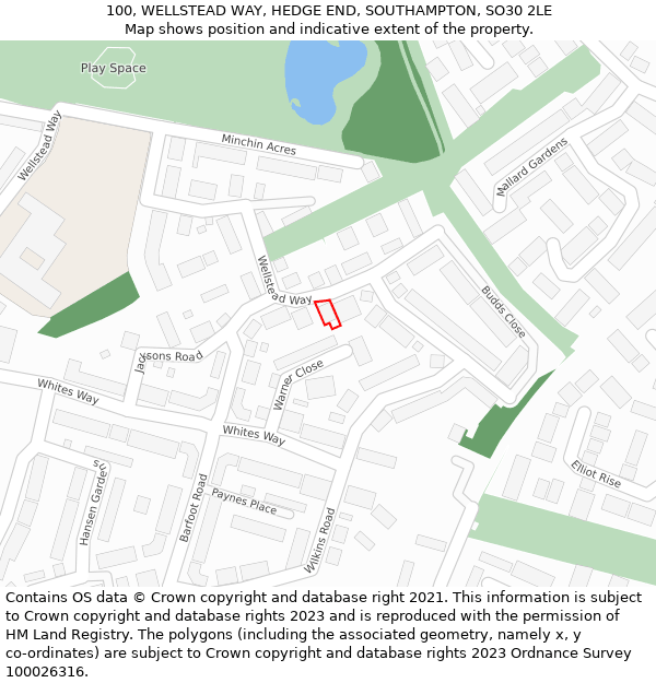 100, WELLSTEAD WAY, HEDGE END, SOUTHAMPTON, SO30 2LE: Location map and indicative extent of plot